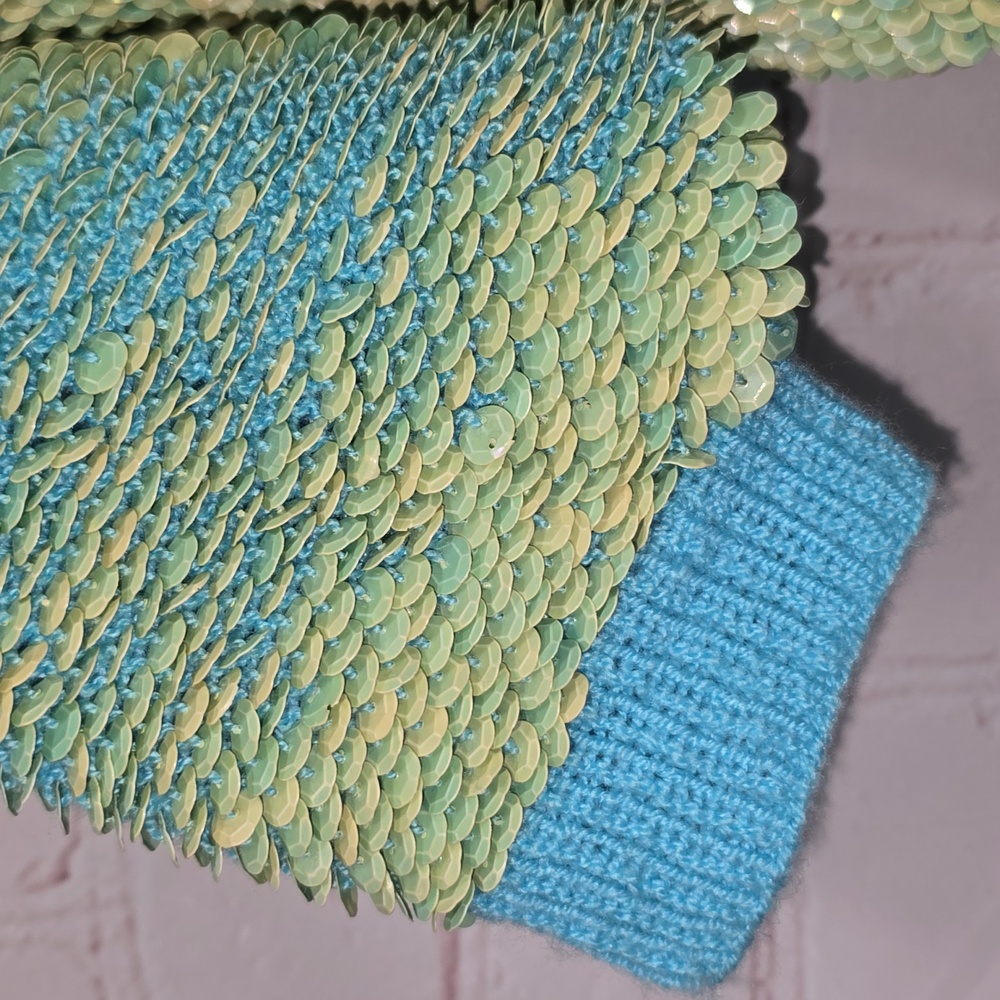 Teal/Lime Green Razzle Dazzle Sequin Blouse Size M - Picture 4 of 14